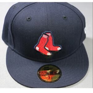 Boston Red Sox Hat Cap Fitted Mens 7 1/4 Navy MLB Baseball New Era 59Fifty